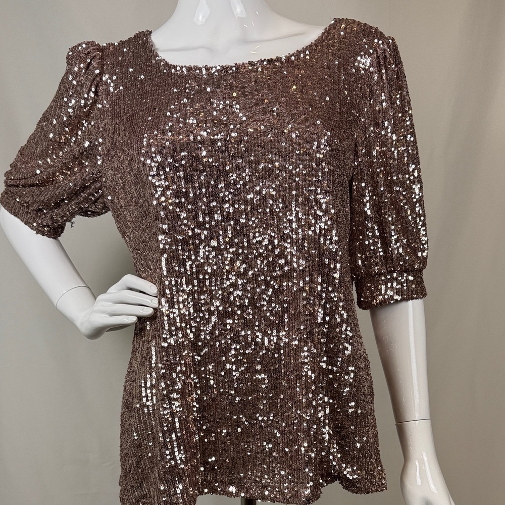 Cable & Gauge Gorgeous 🪩Shimmering Sequin Top - Dusty Pink